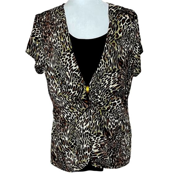 Leopard Print Career Blouse Top Shirt size XL Cheetah Print Animal Print - Picture 1 of 12